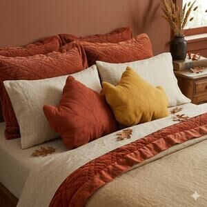 NOVOGRATZ Fall Leaf Shaped Pillows Set of 2 Rust & Gold Autumn Harvest Decor